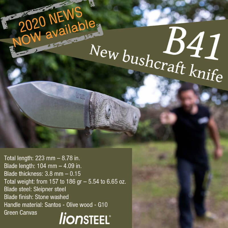 LionSteel B41 CVG Green Canvas Bushcraft Knife