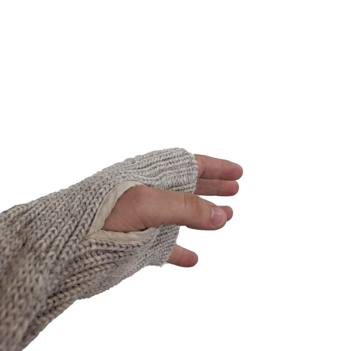 Knitted fingerless glove on a white background