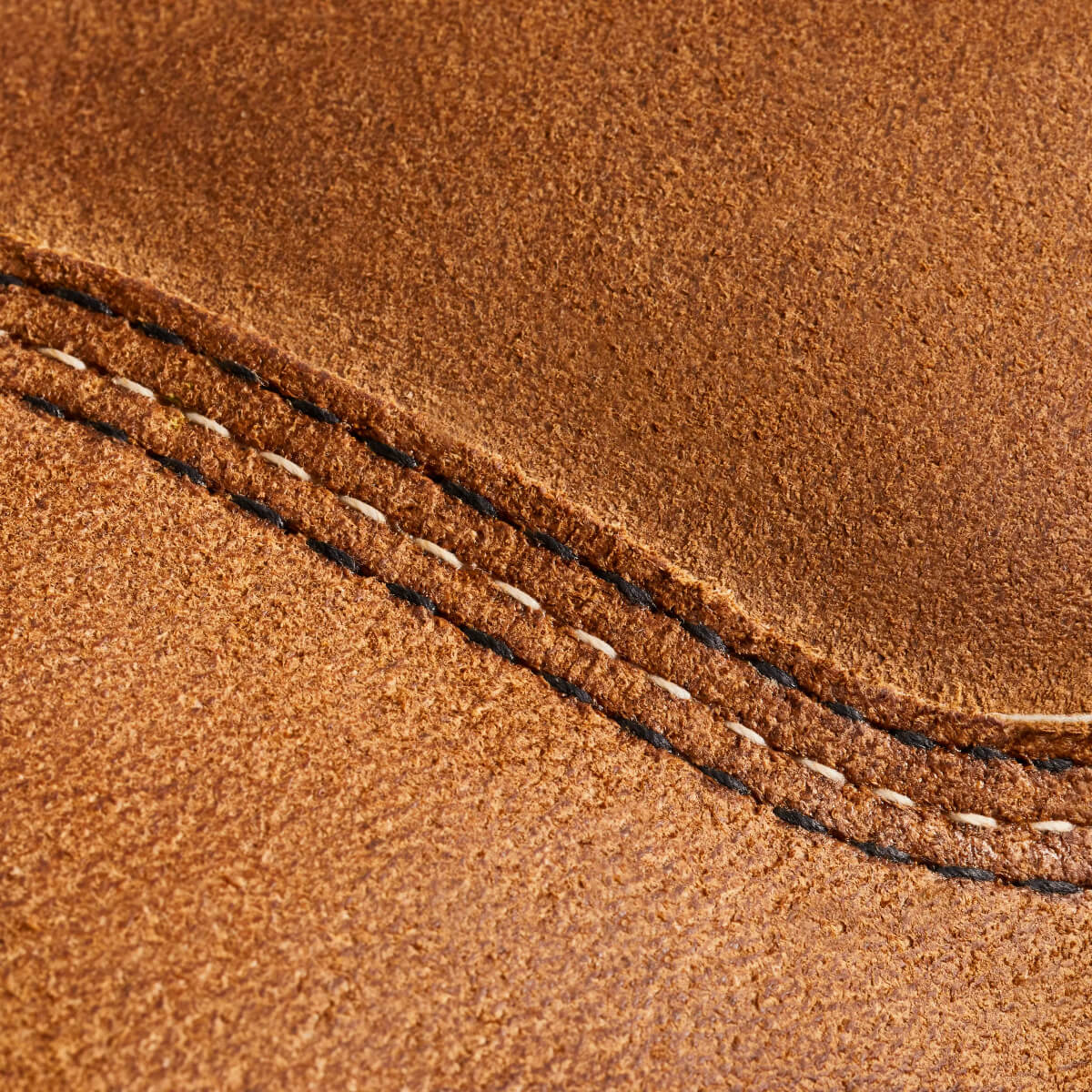 Close-up of brown leather with black stitching