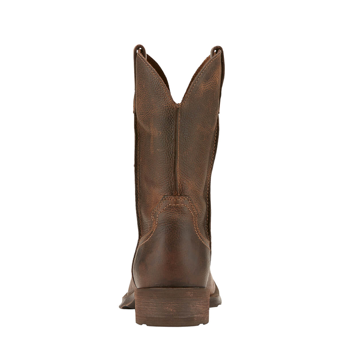 Brown leather cowboy boot on a light beige background