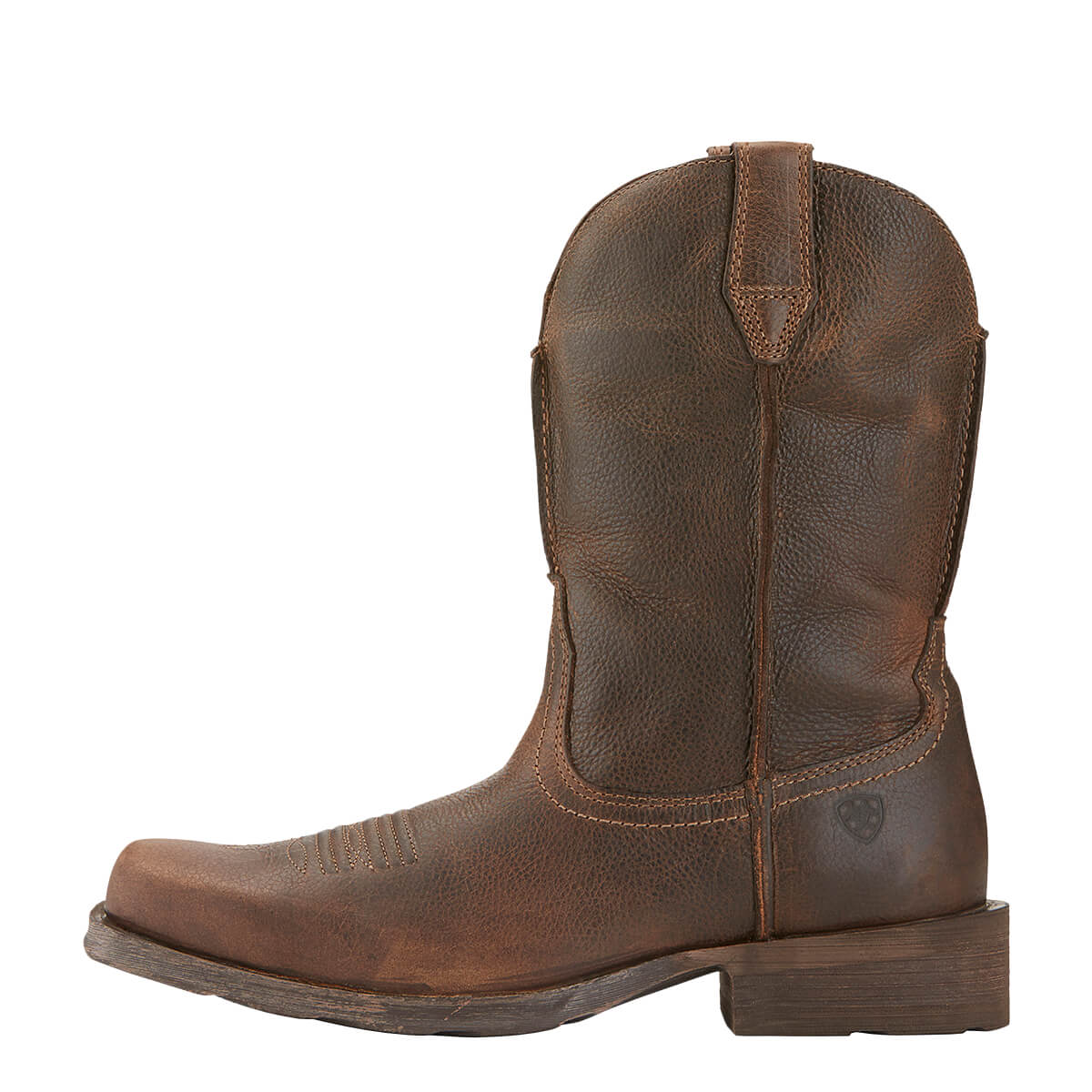 Brown leather cowboy boot on a white background