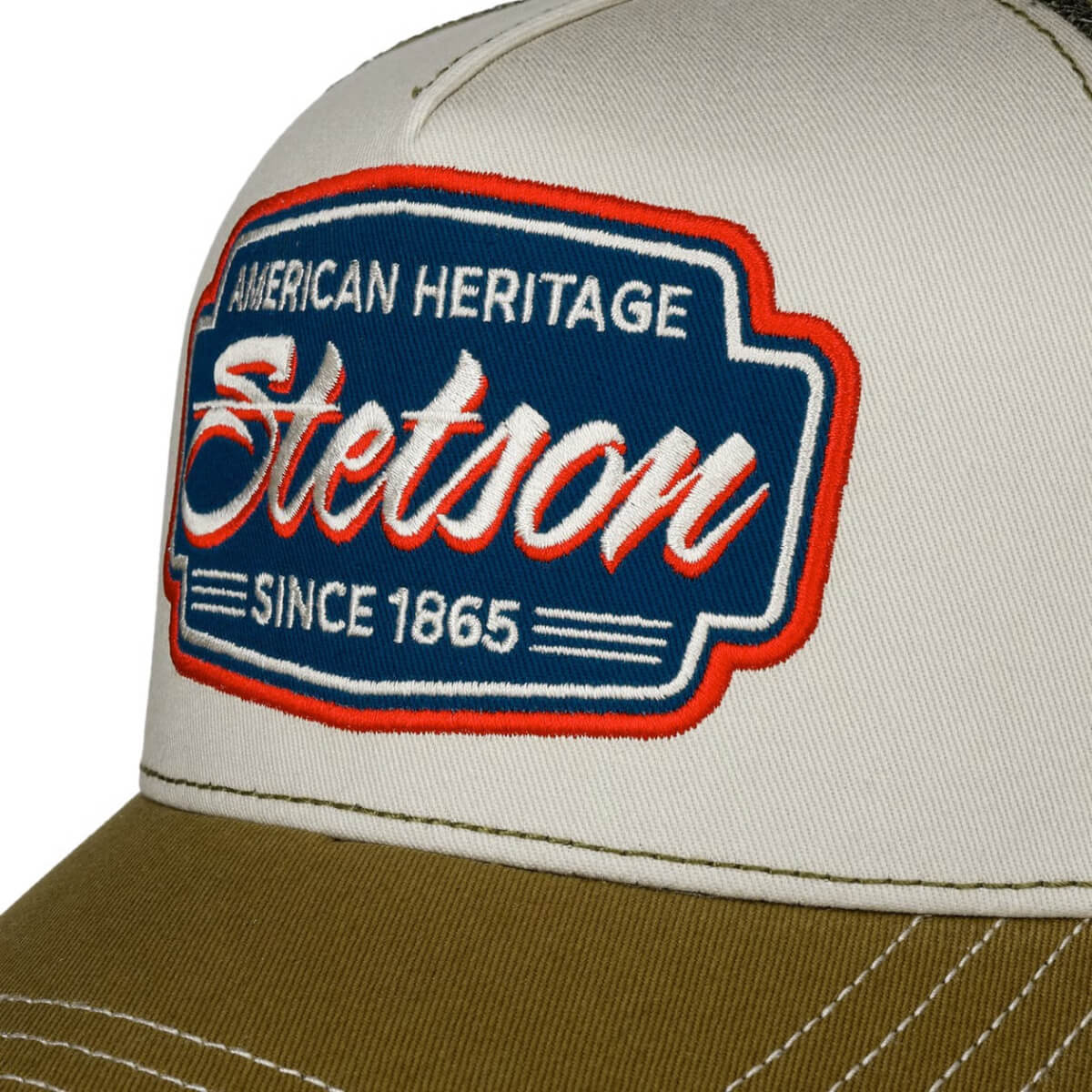 Cap with Stetson logo and text on a beige and brown background