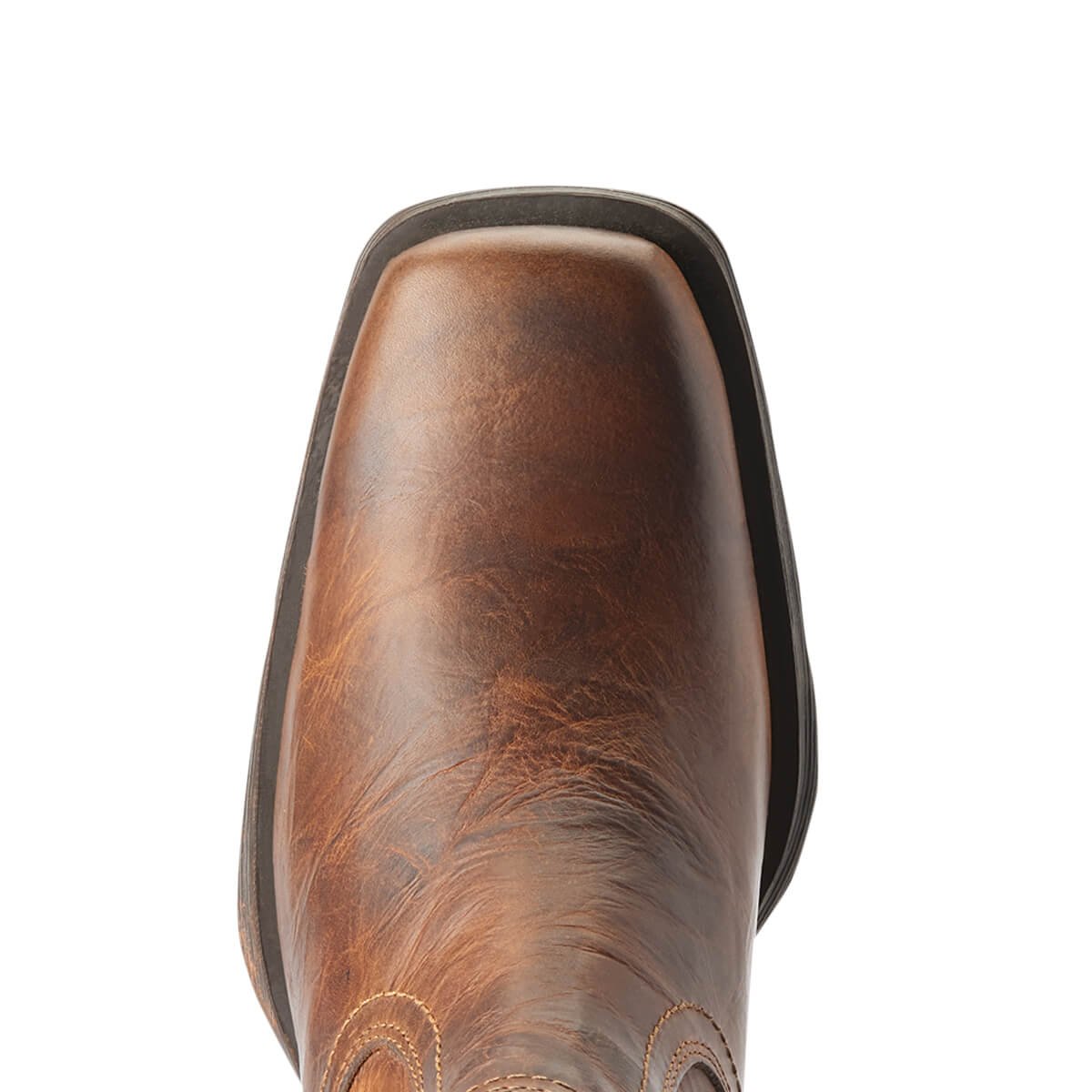 Close-up of a brown leather boot on a white background