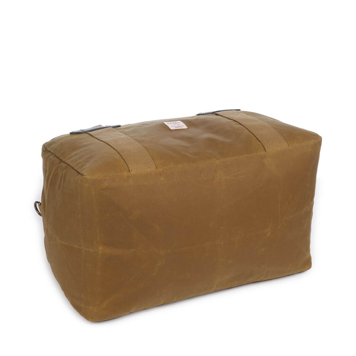 Brown leather duffel bag on a white background