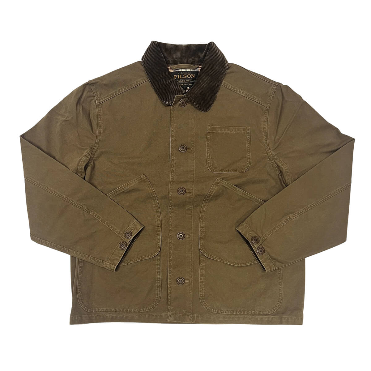 Brown jacket with black collar on a white background