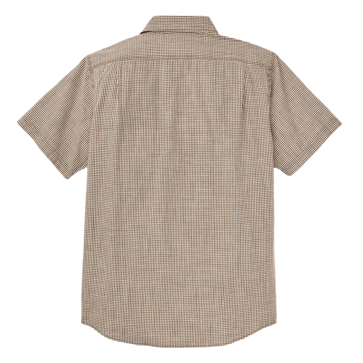 Back view of a short-sleeve checkered shirt on a white background