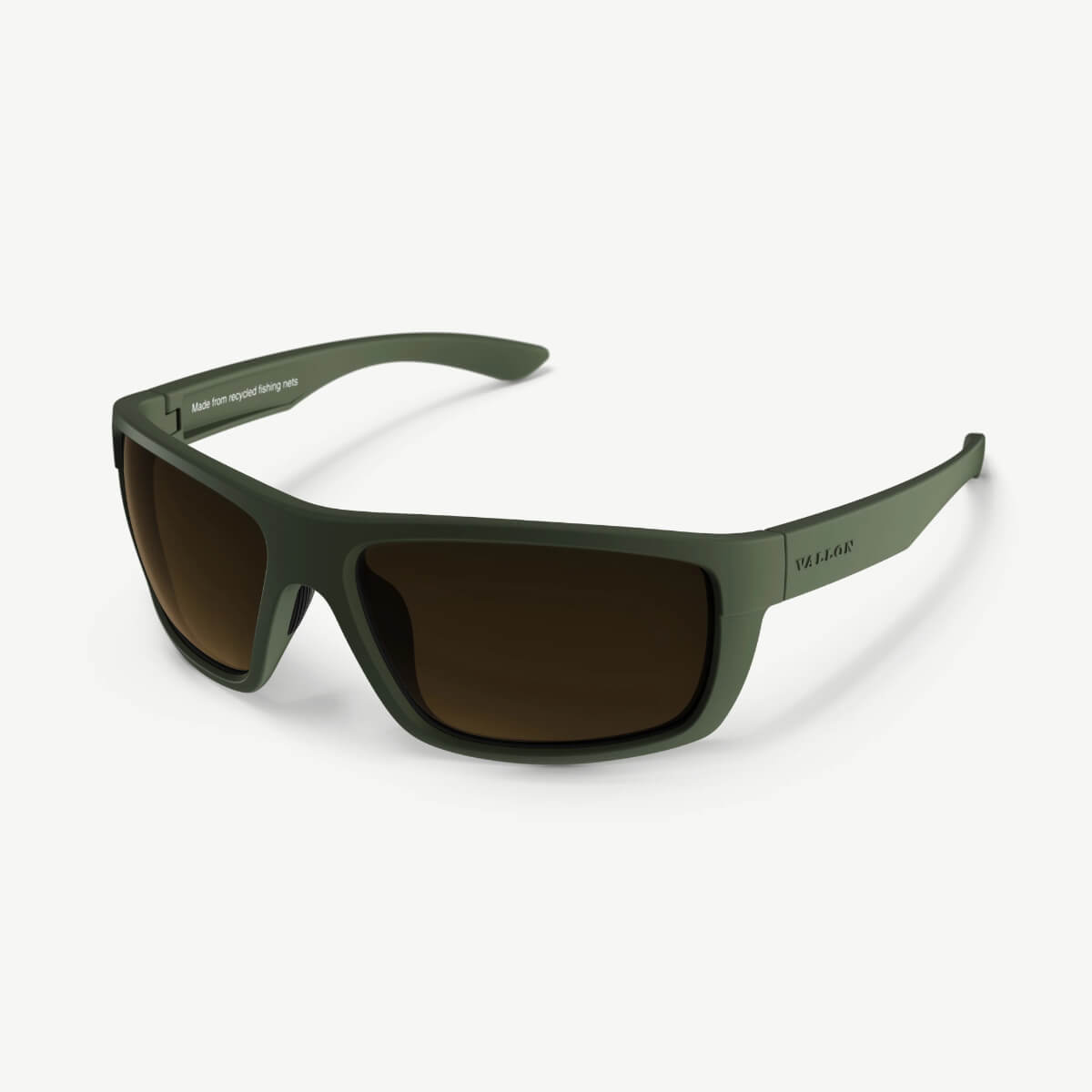Black sunglasses with a logo on a white background