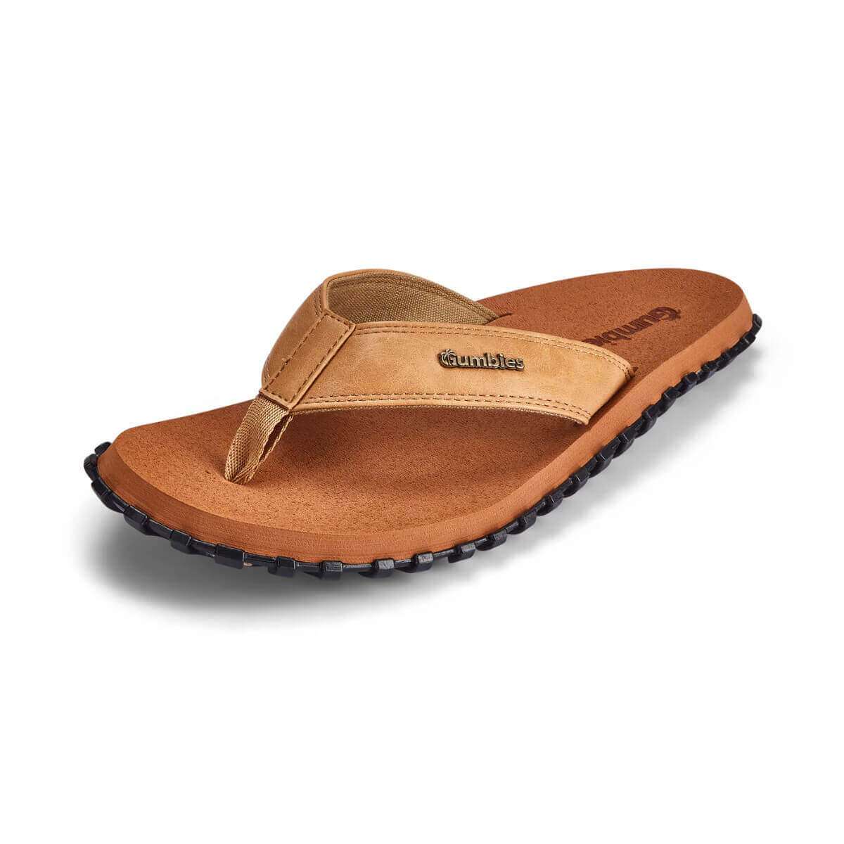 Brown sandal with black sole on a white background