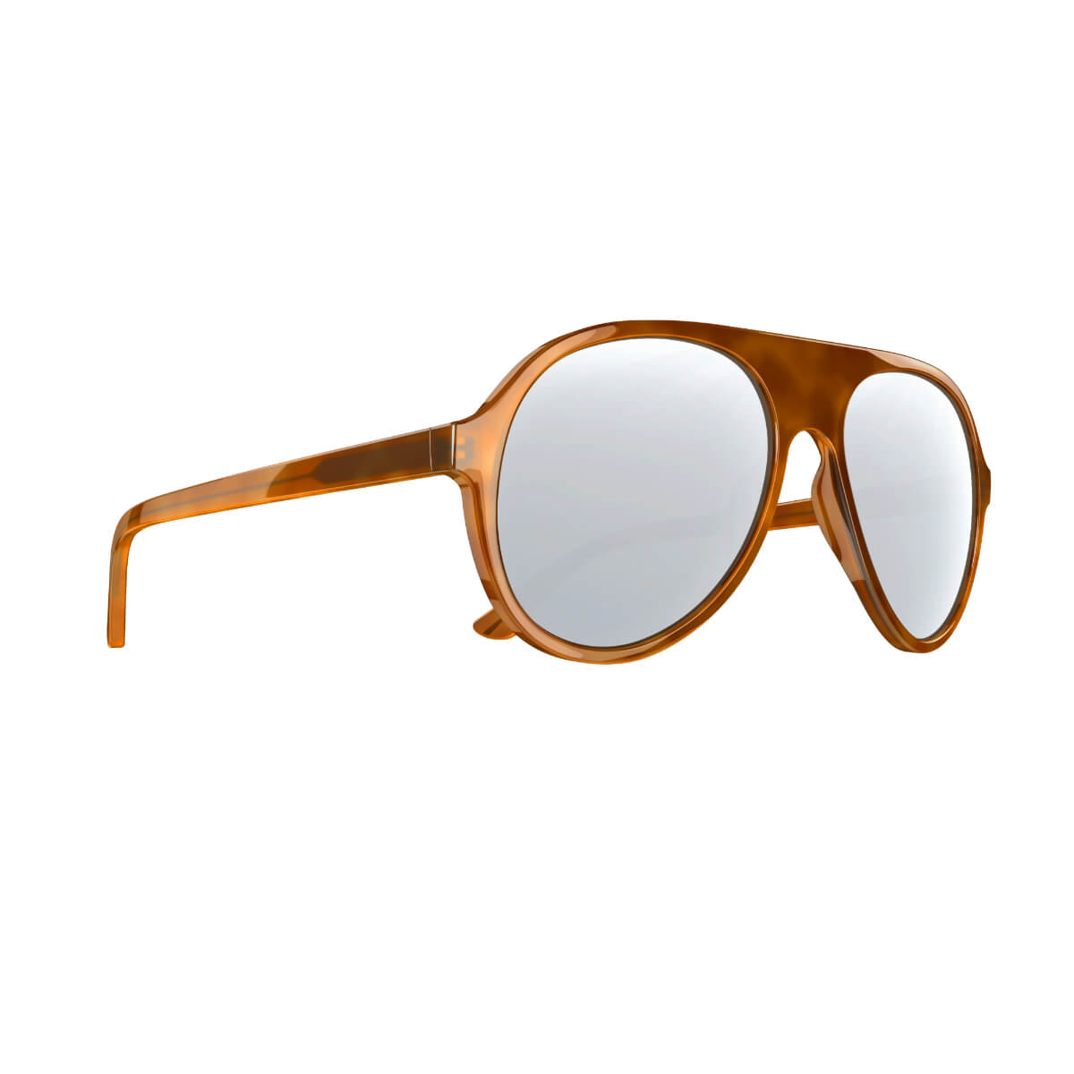 Brown aviator sunglasses with reflective lenses on a white background