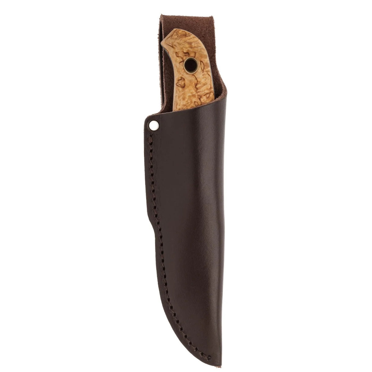 Knife with leather sheath on a white background