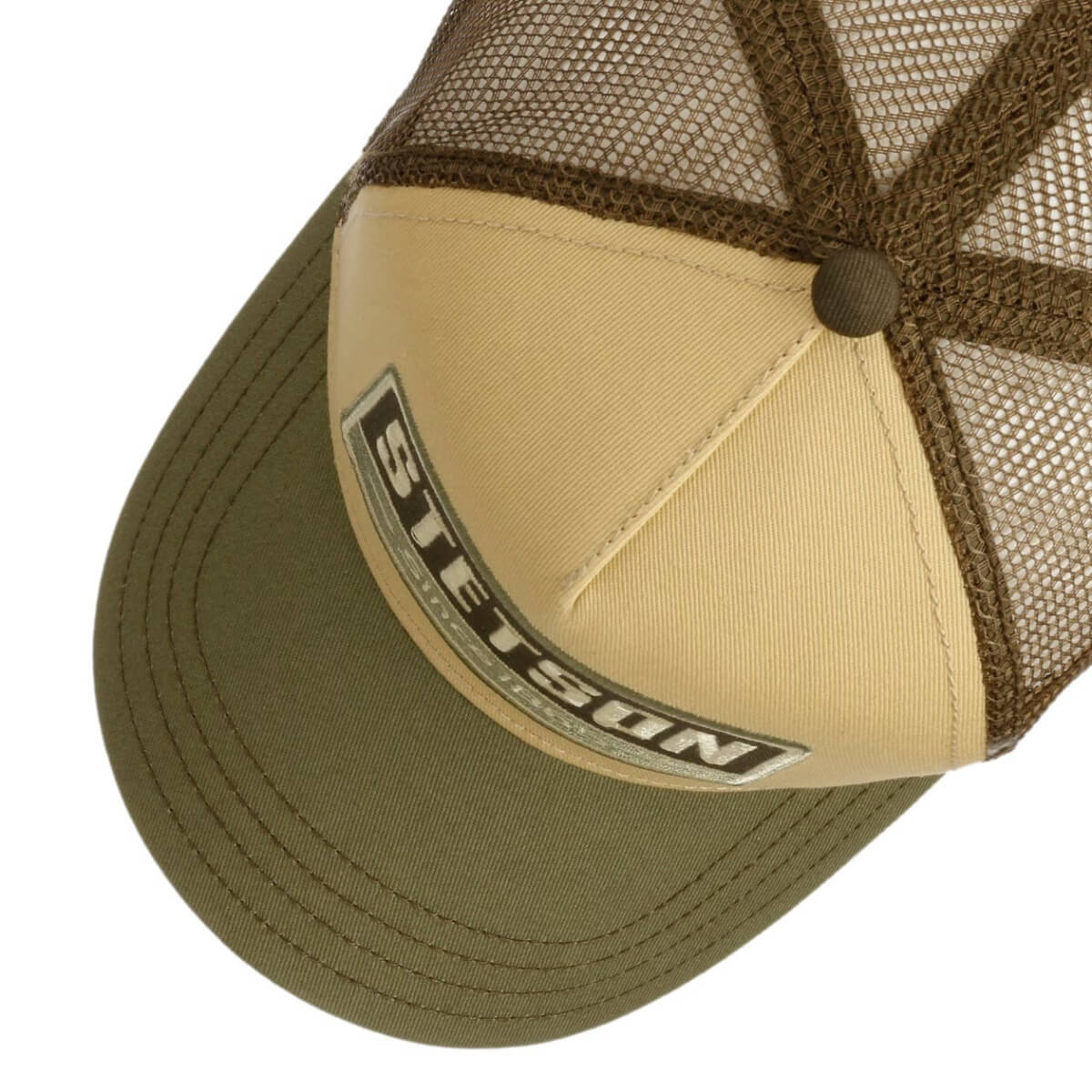 Close-up of a Stetson cap with mesh back on a white background