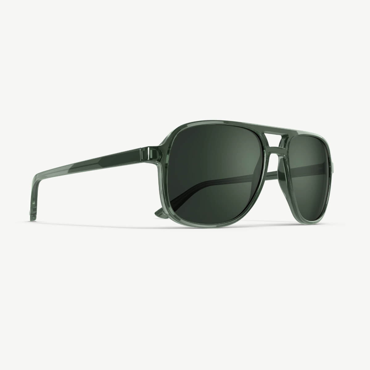Sunglasses with dark lenses on a light gray background
