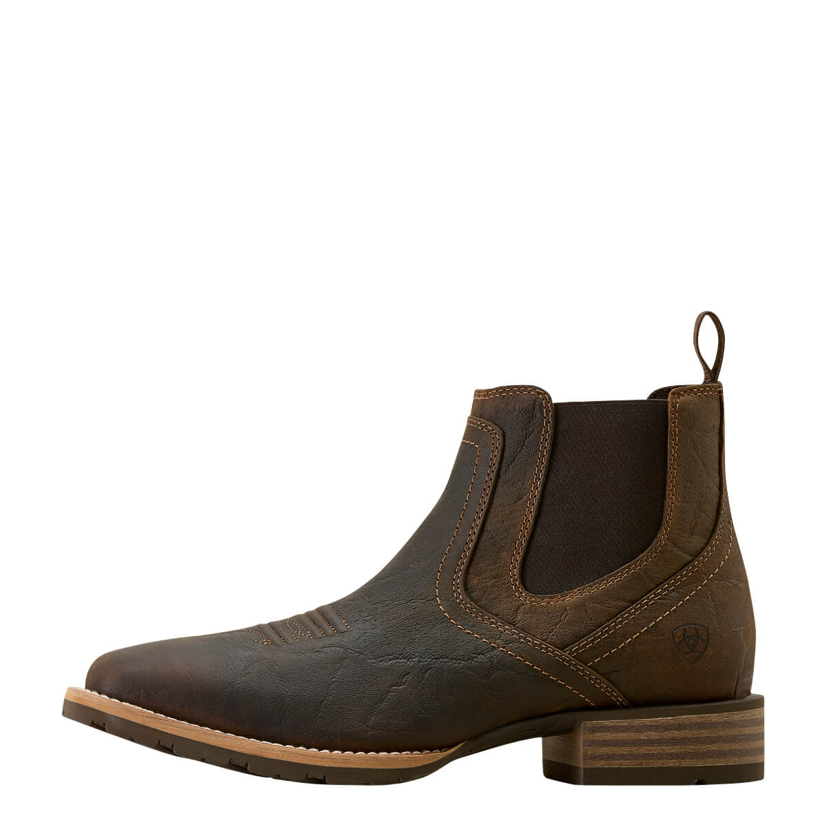 Brown leather boot on a white background