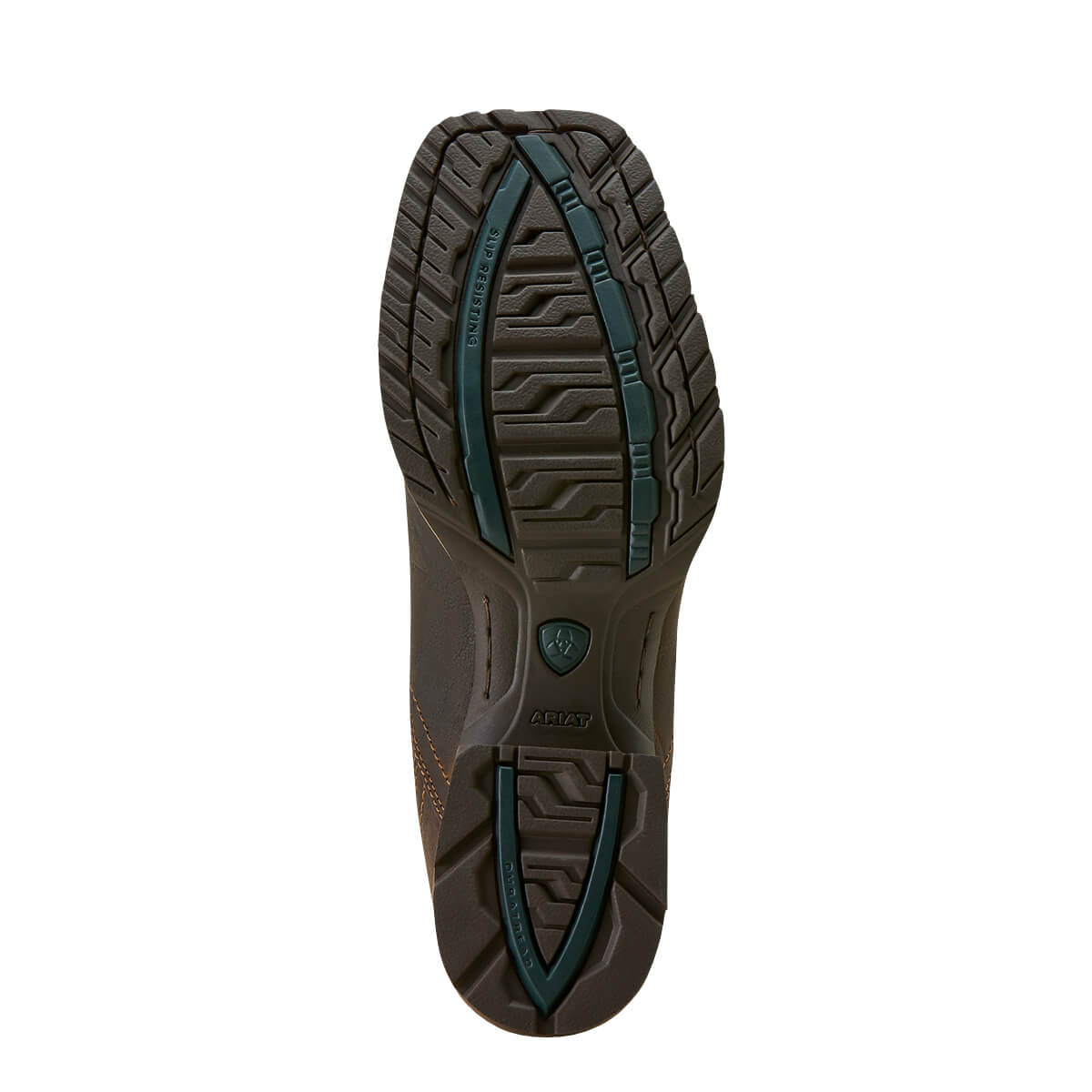 Close-up of a brown shoe sole with tread pattern on a white background
