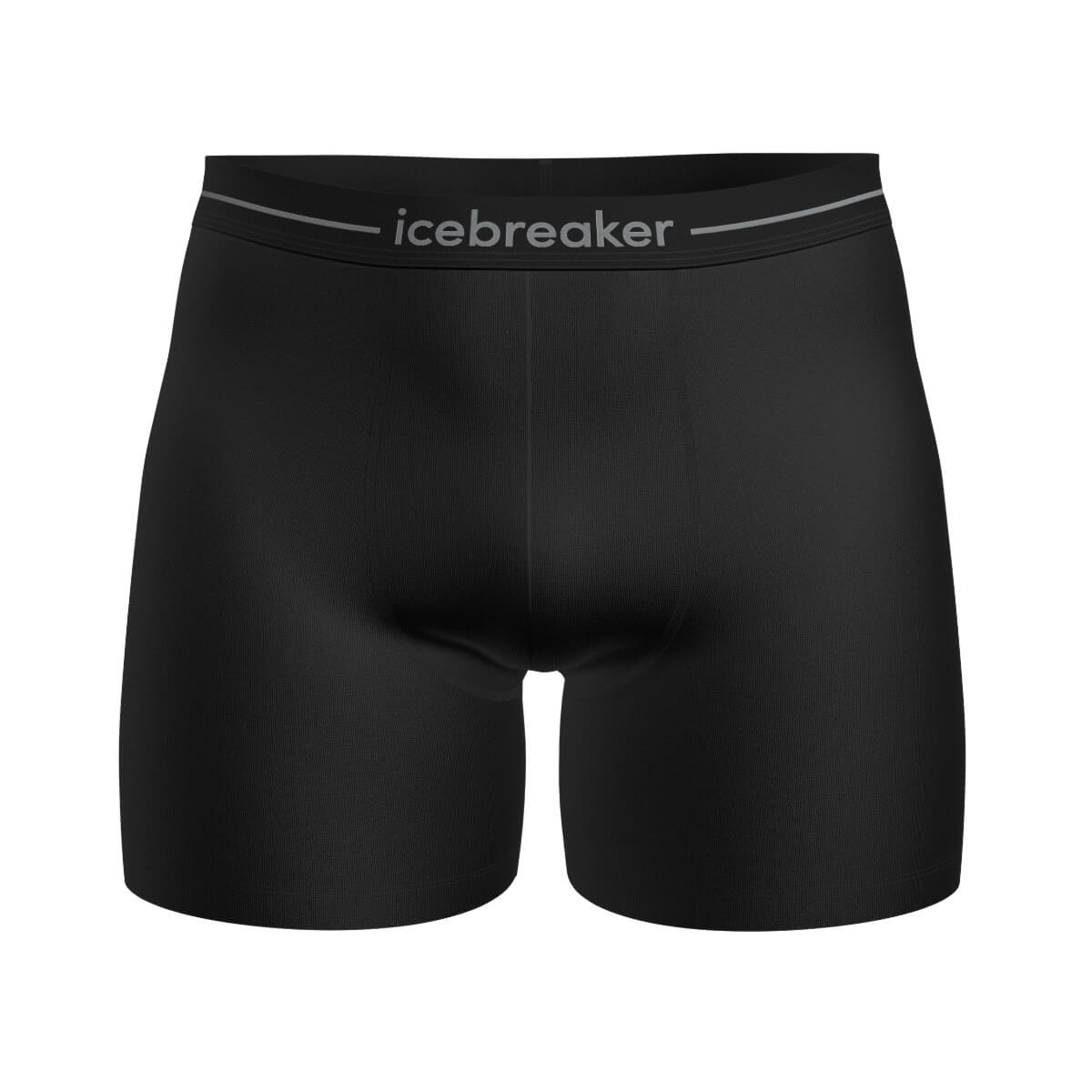 Black boxer briefs with 'icebreaker' branding on a white background