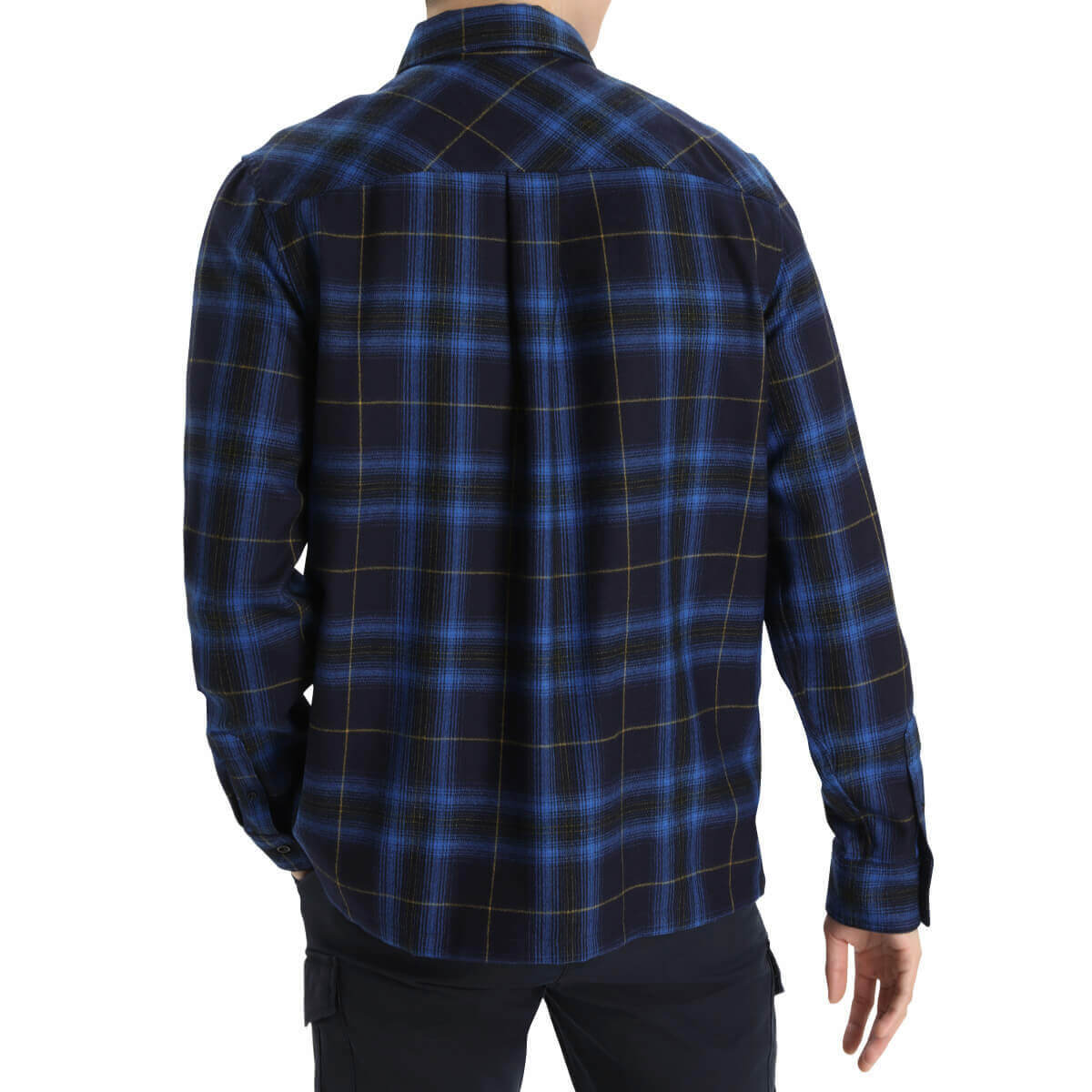 cebreaker Men&#39;s Merino Dawnder Long Sleeve Flannel Shirt Plaid Midnight Navy