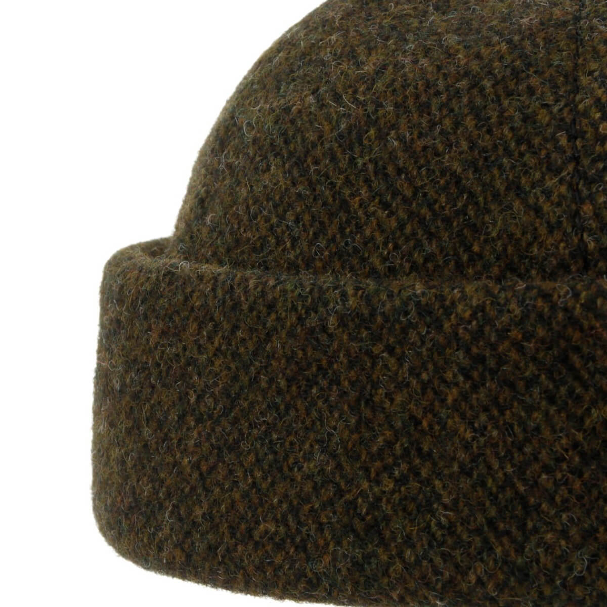 Close-up of a brown textured beanie on a white background