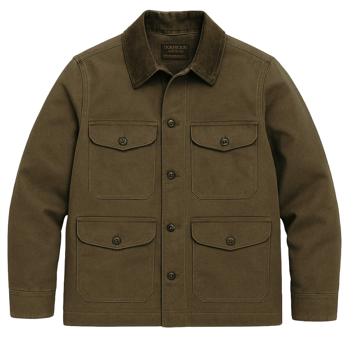 Brown jacket with multiple pockets on a white background