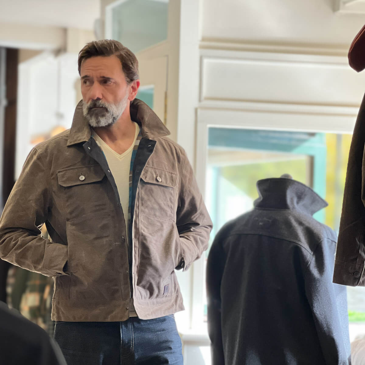 man in waxed jacket