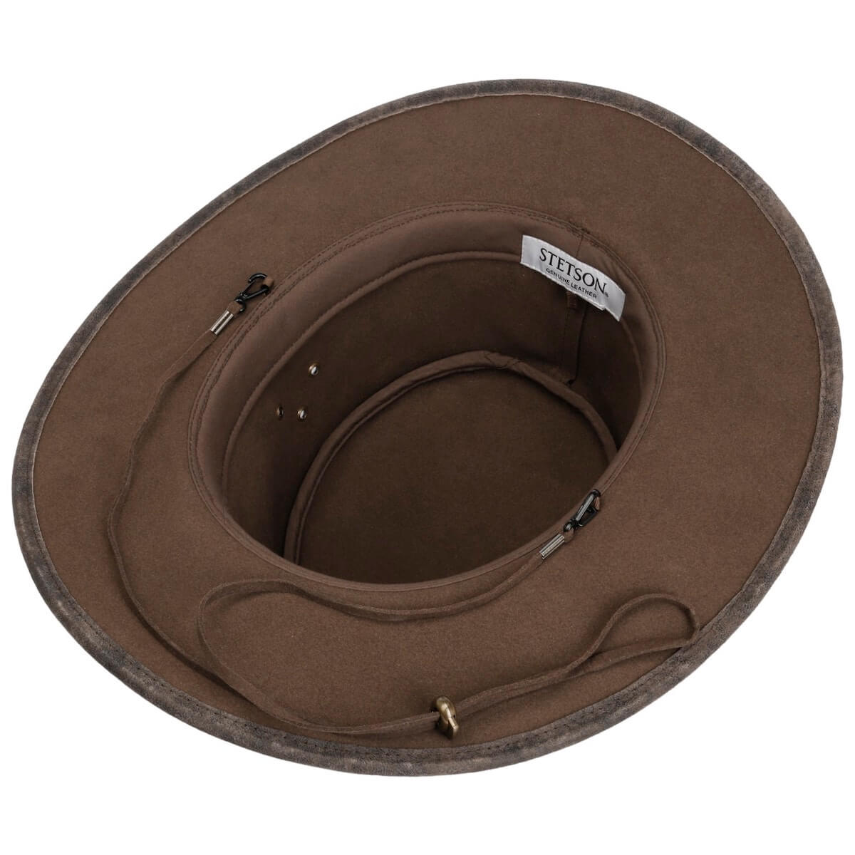 Brown Stetson hat on a white background