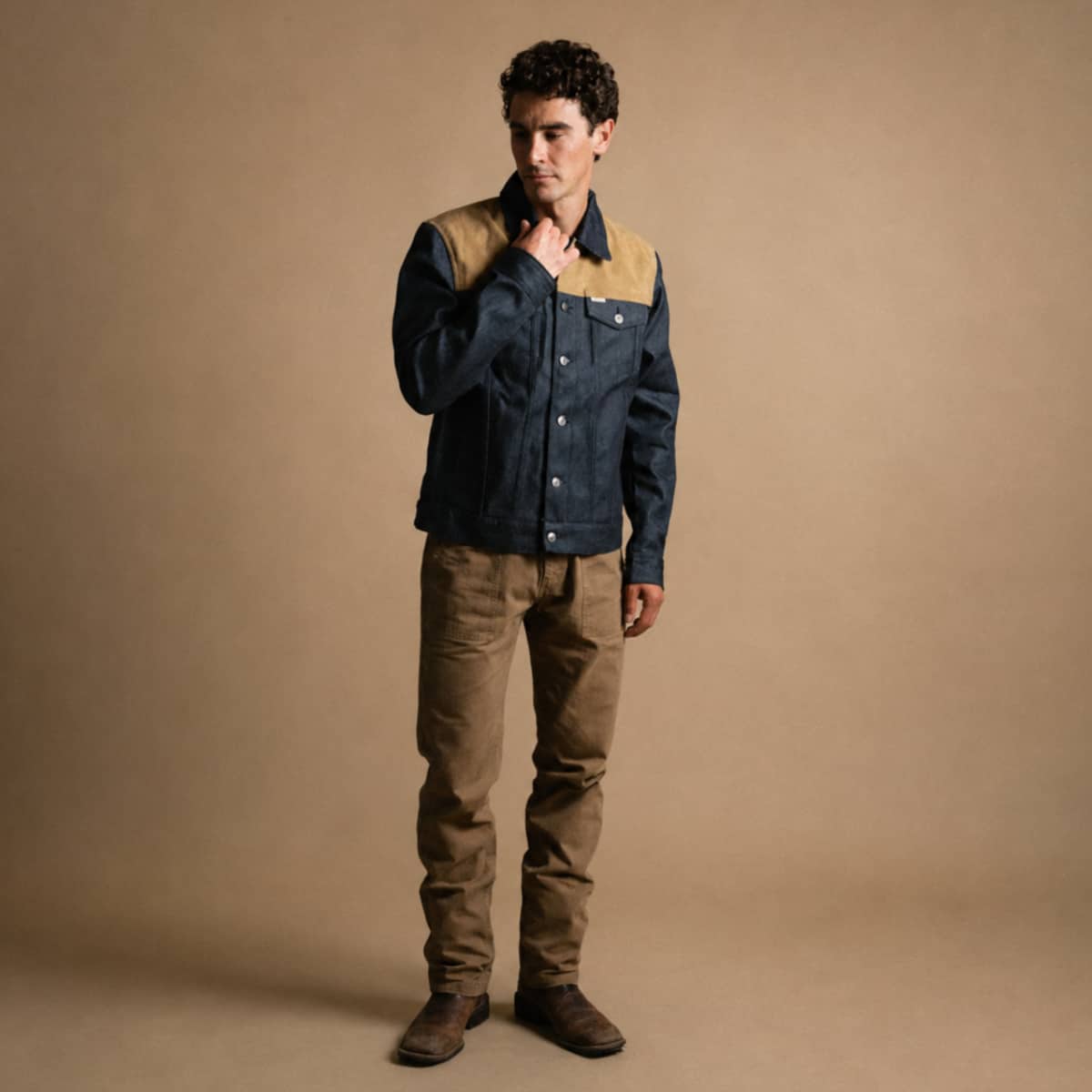 Man wearing selvedge denim jacket