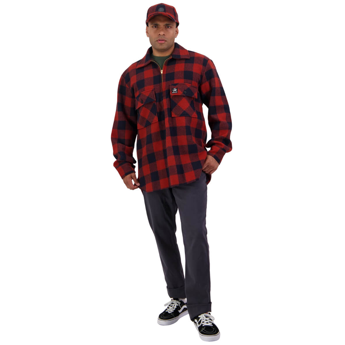 Swanndri Men&#39;s Ranger Wool Zip Front Bushshirt Burnt Merlot Check