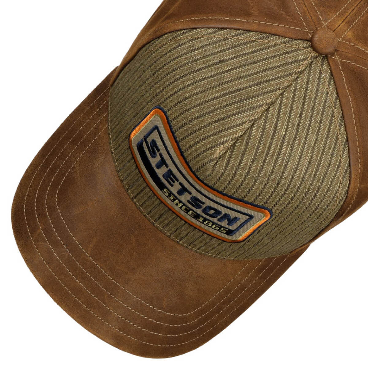 Brown and beige cap with Stetson logo on a white background