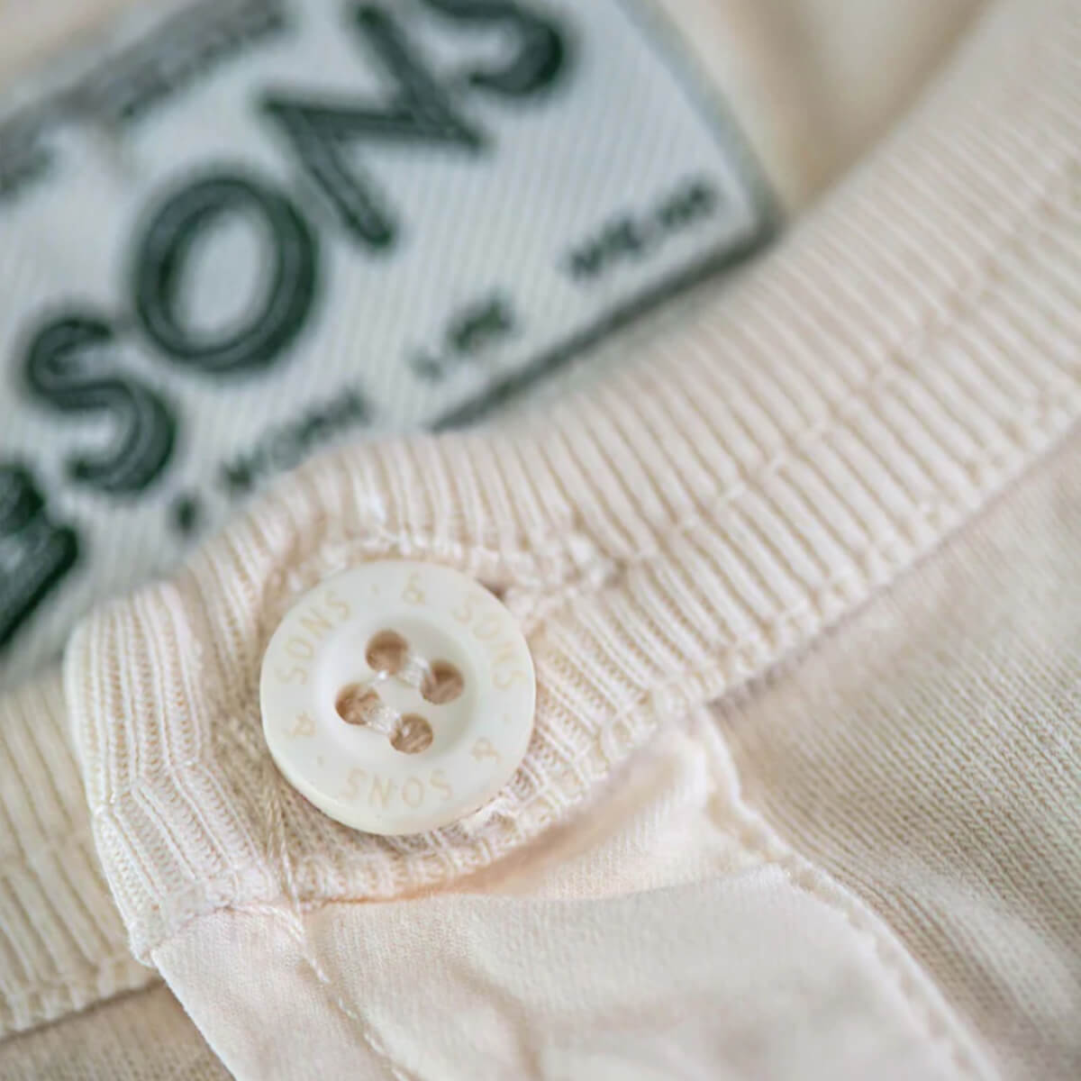 Close-up of a button on a garment with a blurred background