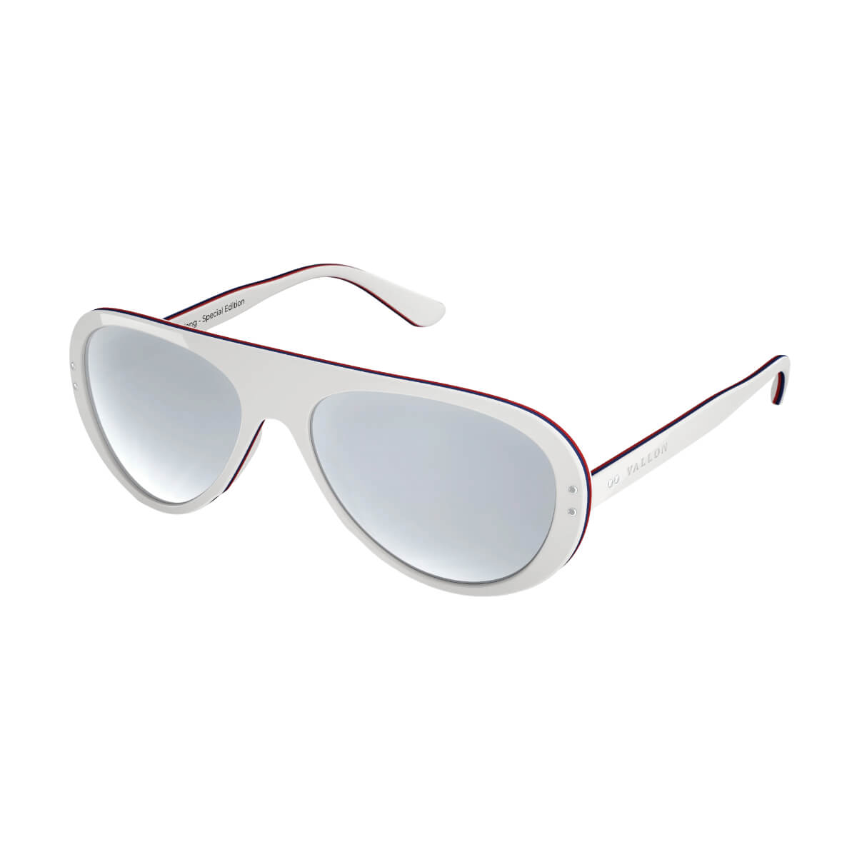 White sunglasses with red accents on a white background