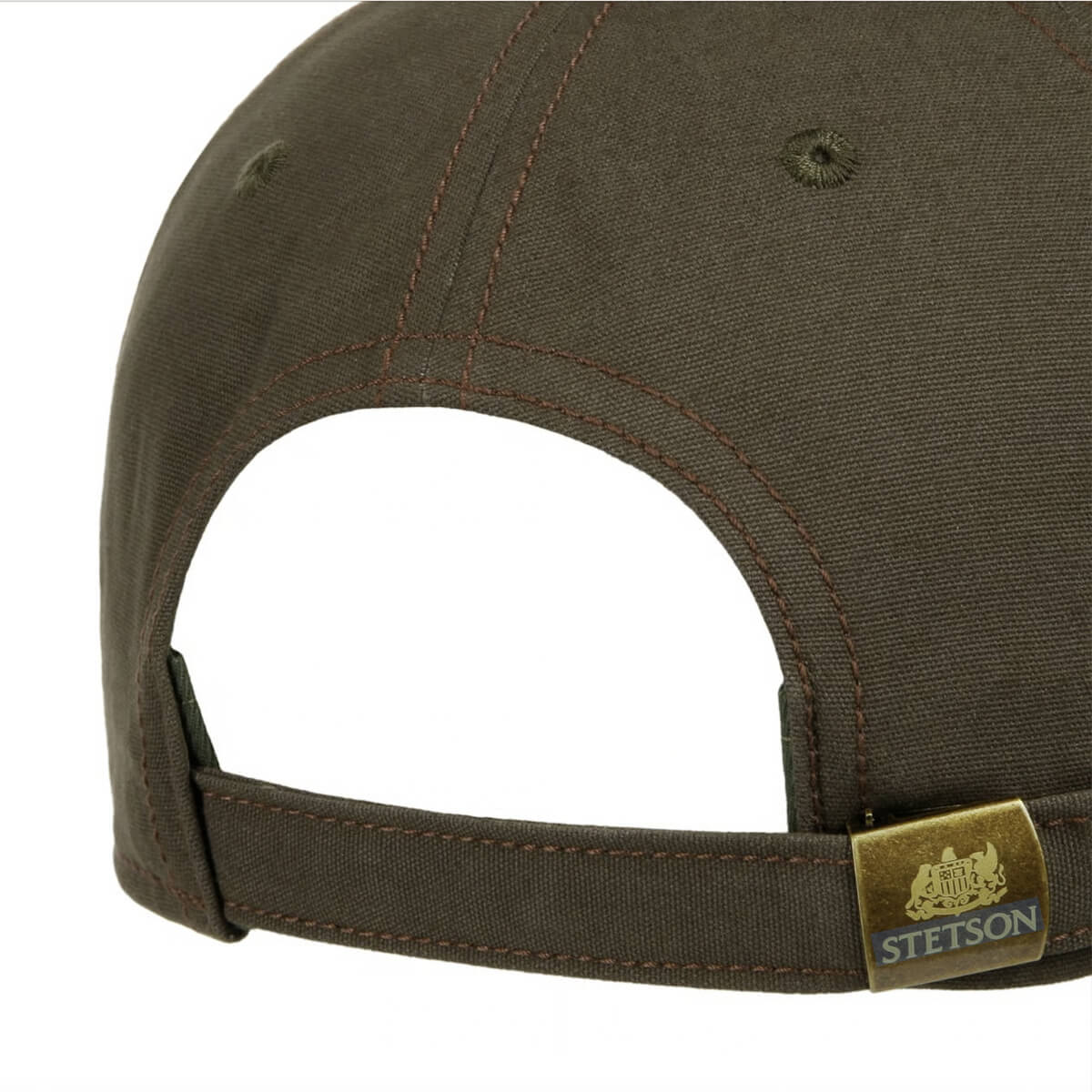 Brown cap with a gold Stetson logo on a white background