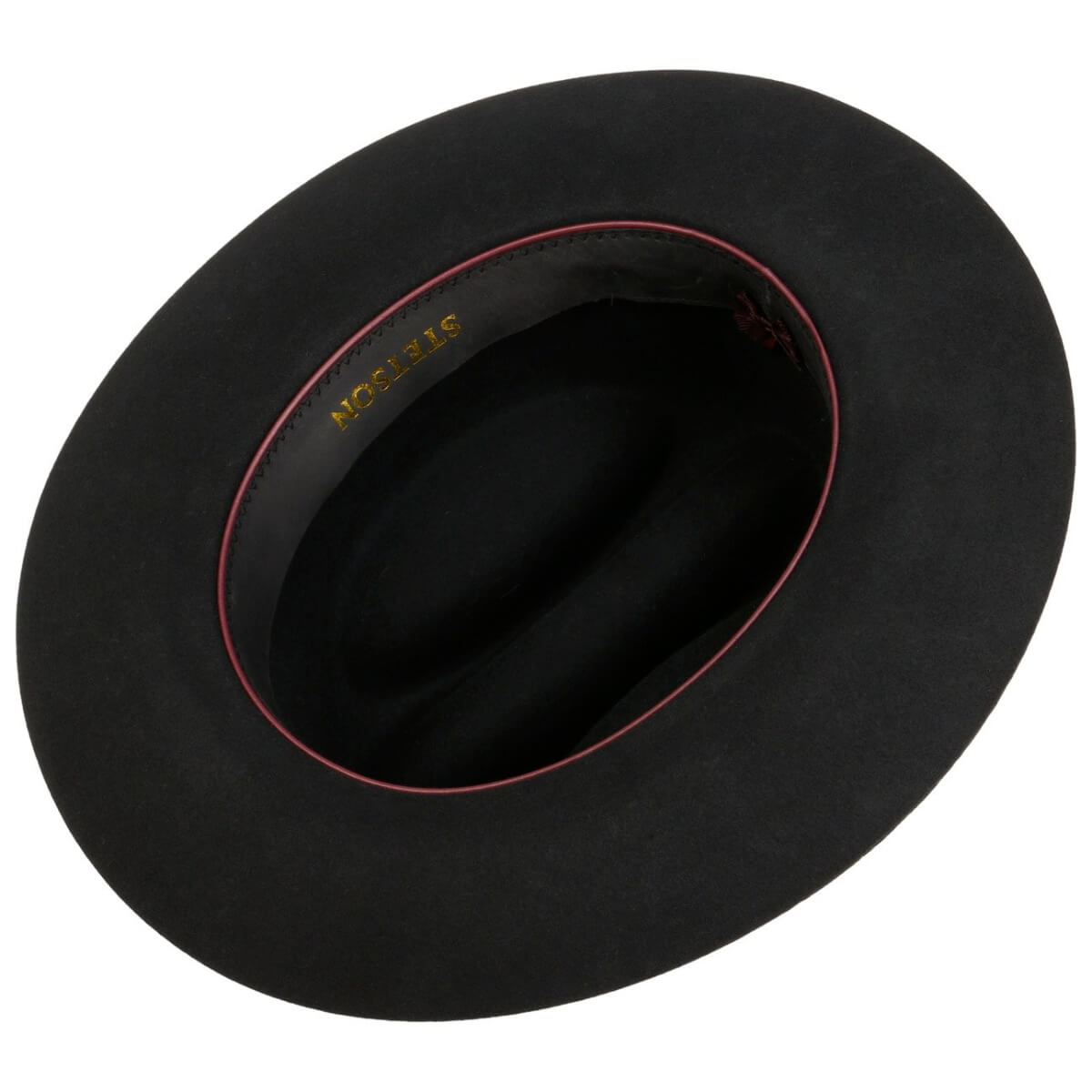 Black hat with red trim on a white background