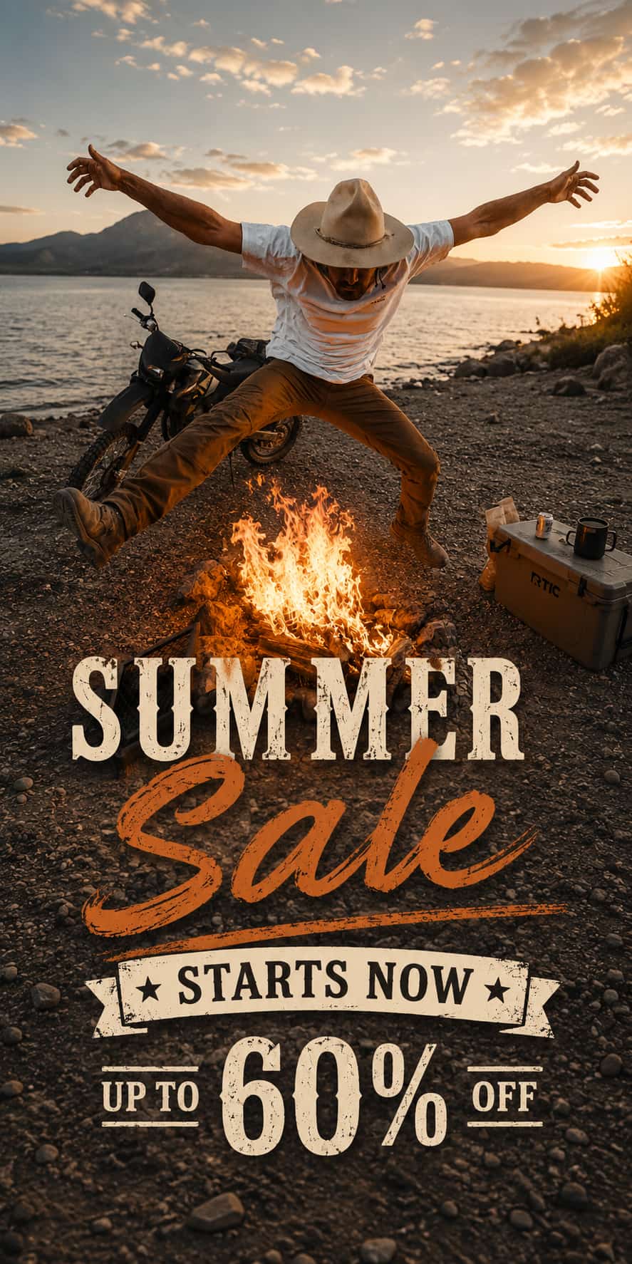Natural Man summer sale banner. SUMMER Sale STARTS NOW UP TO 60% OFF'.