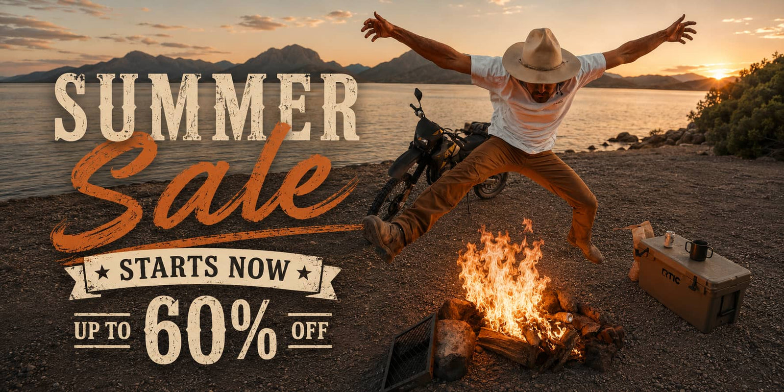 Natural Man summer sale banner. SUMMER Sale STARTS NOW UP TO 60% OFF'.