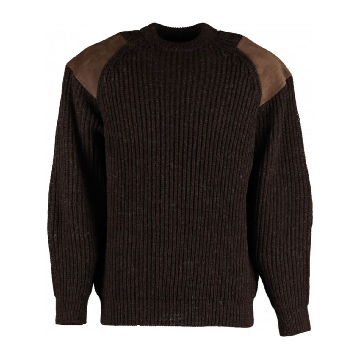 Brown sweater with contrasting shoulder panels on a white background