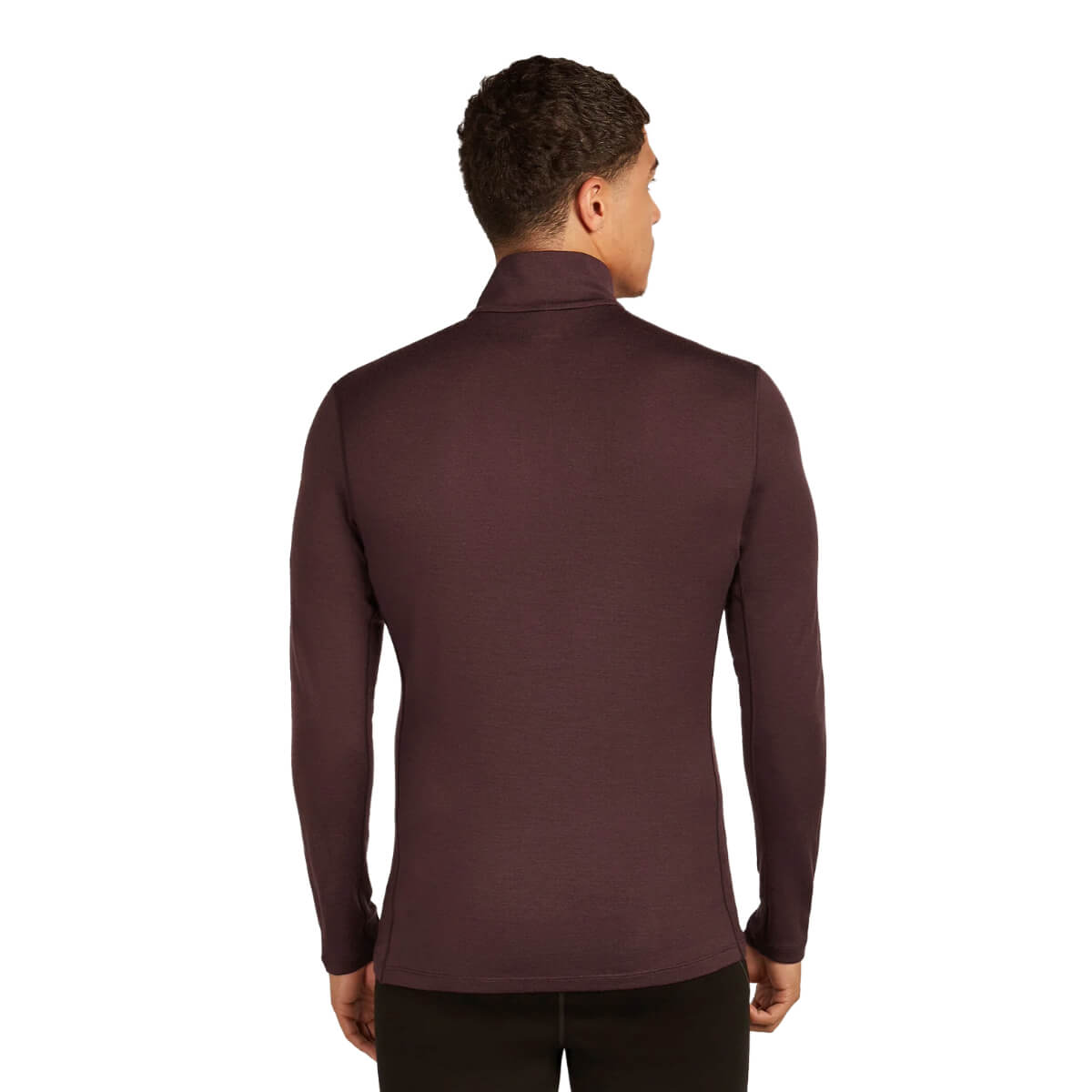 Man wearing a brown long-sleeve shirt on a white background