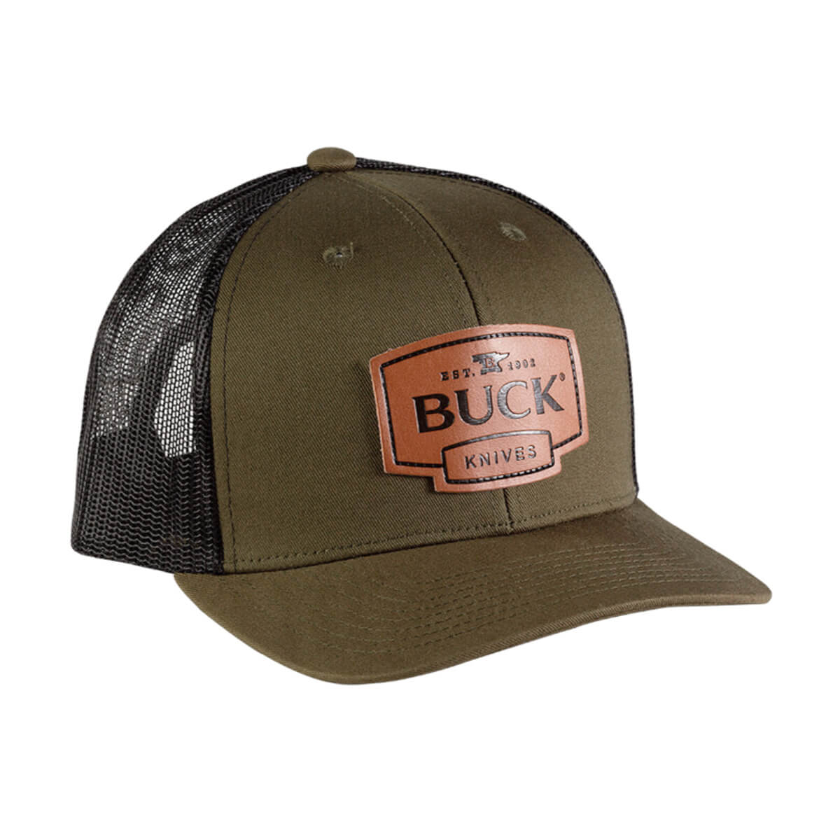 Buck Knives Leather Patch Logo Trucker Hat
