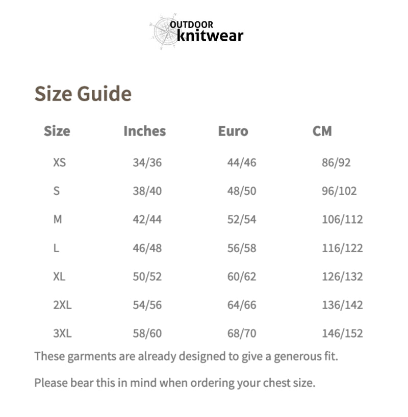 Sweater size guide