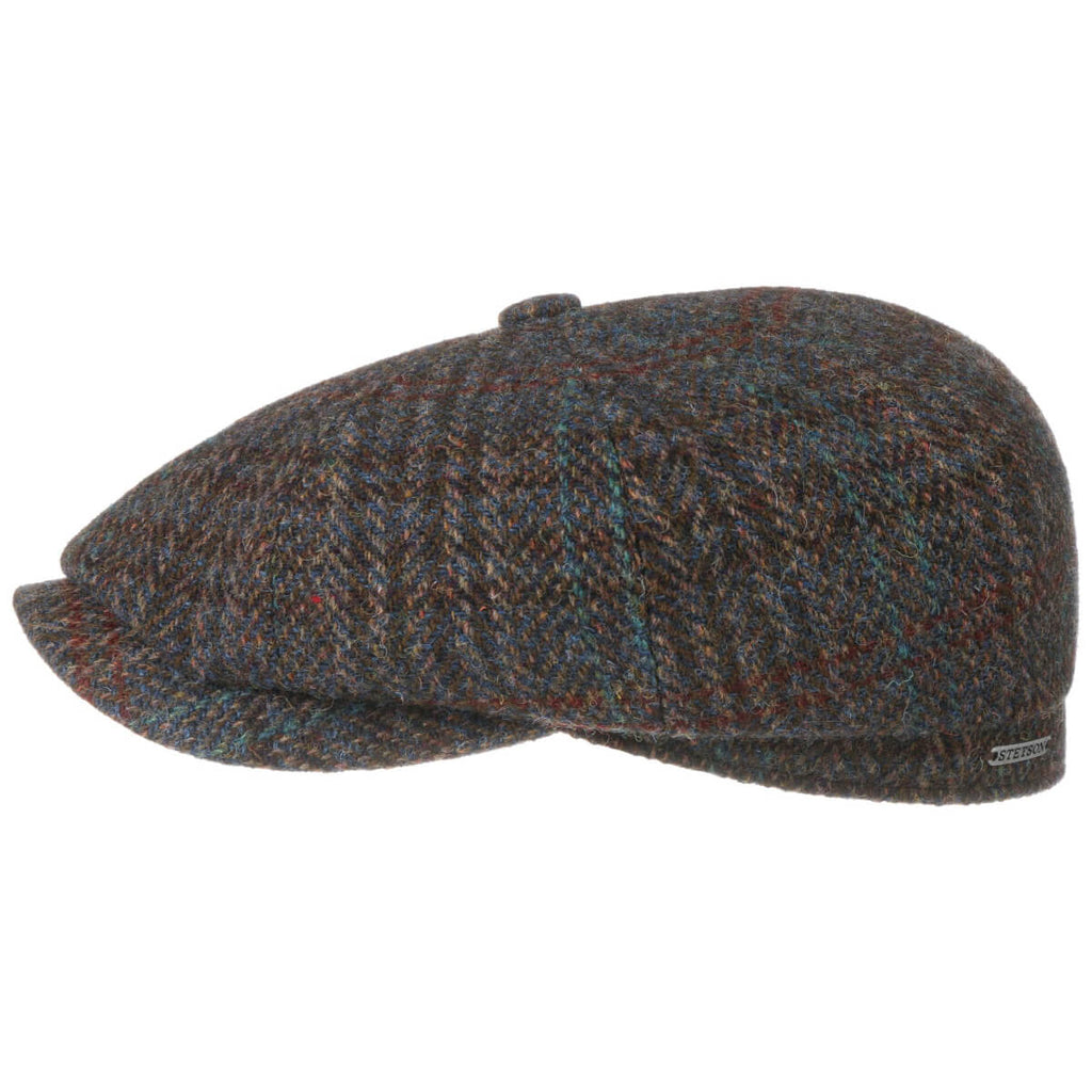 Stetson Hatteras Harris Tweed III Flat Cap Blue Mottled Free UK