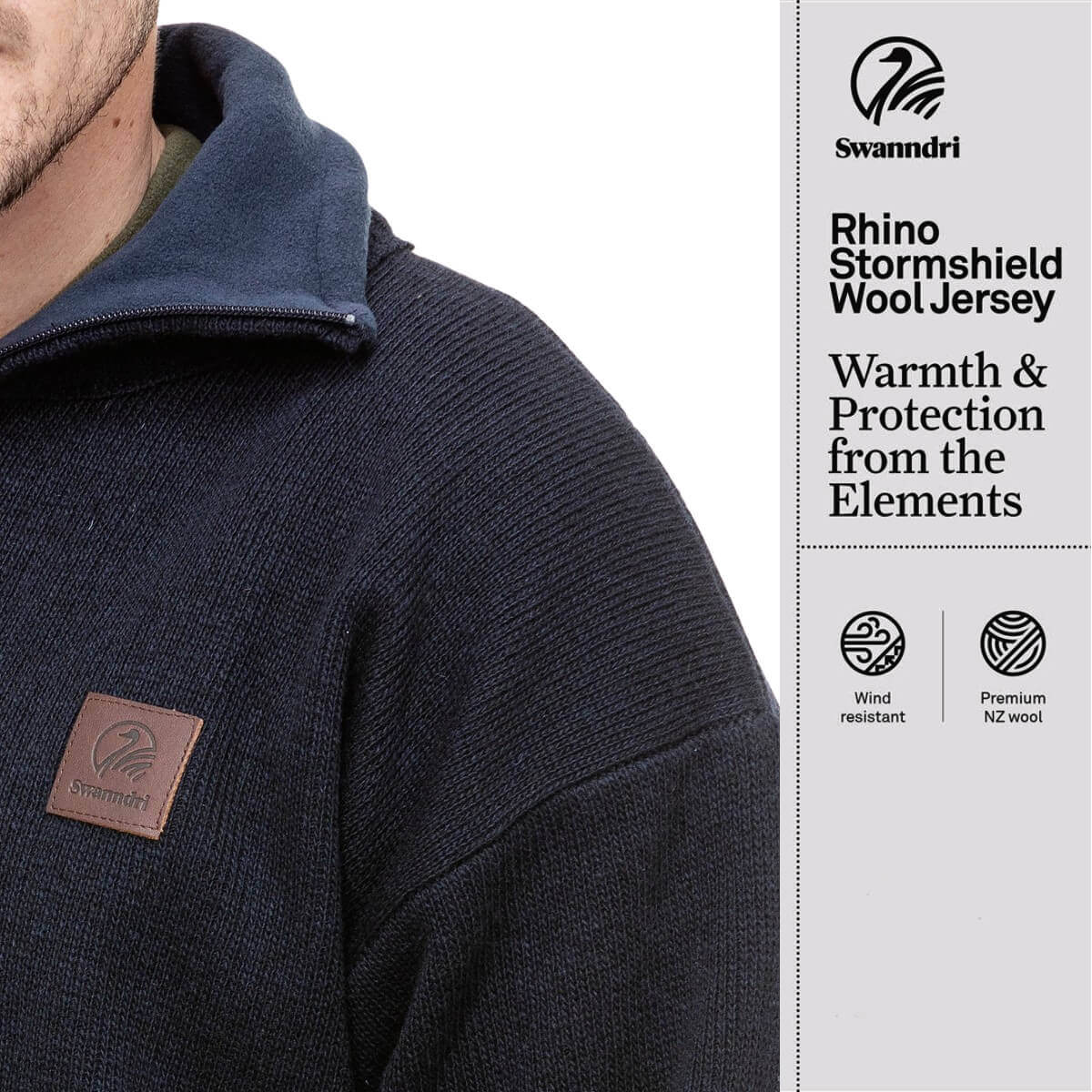 Swanndri Men&#39;s Rhino Stormshield Wool Jersey with Windproof Lining